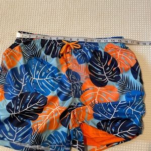 Men’s swim trunks compression lining Large Blue & Orange Tropical NEW